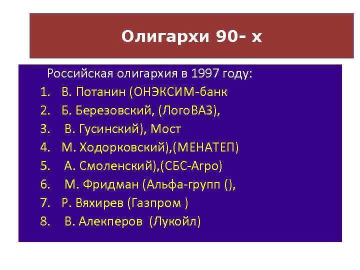 Х рос. Олигархия в России. Олигархия в 90 годы. Олигархия 1997. История русской олигархии.