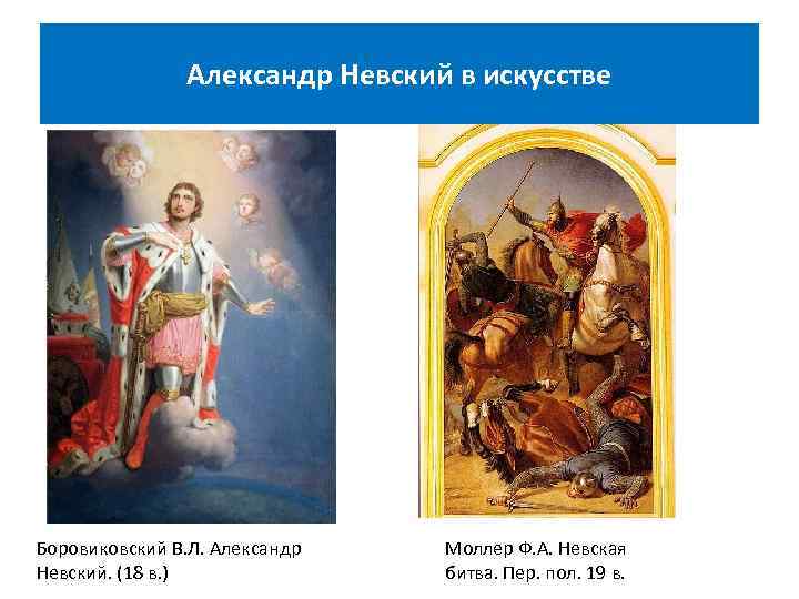 Александр Невский в искусстве Боровиковский В. Л. Александр Невский. (18 в. ) Моллер Ф.