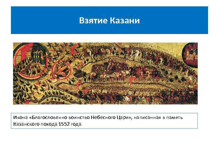 Взятие Казани Икона «Благословенно воинство Небесного Царя» , написанная в память Казанского похода 1552
