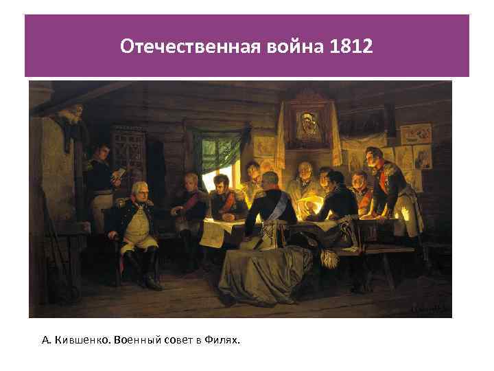 Отечественная война 1812 А. Кившенко. Военный совет в Филях. 