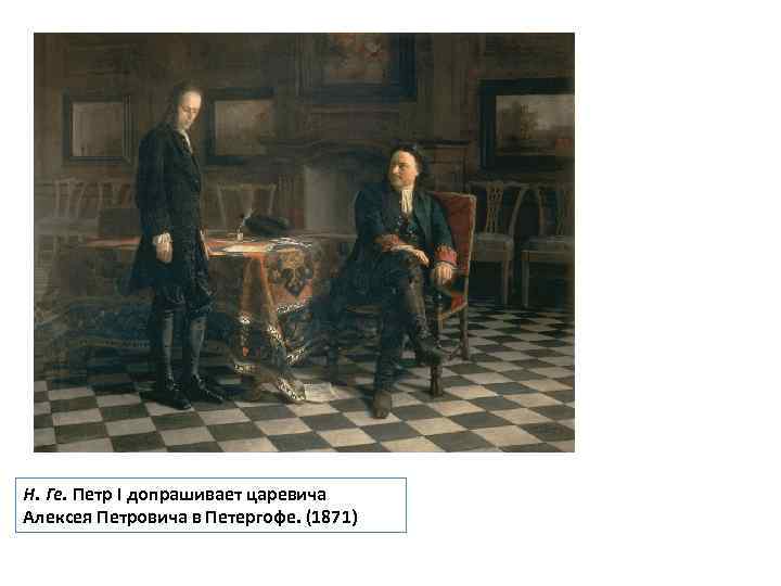 Н. Ге. Петр I допрашивает царевича Алексея Петровича в Петергофе. (1871) 