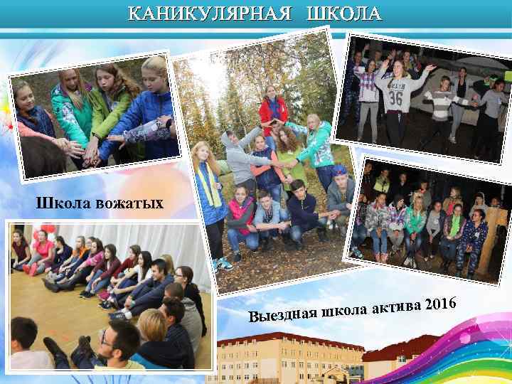 КАНИКУЛЯРНАЯ ШКОЛА Школа вожатых а 2016 ая школа актив Выездн 