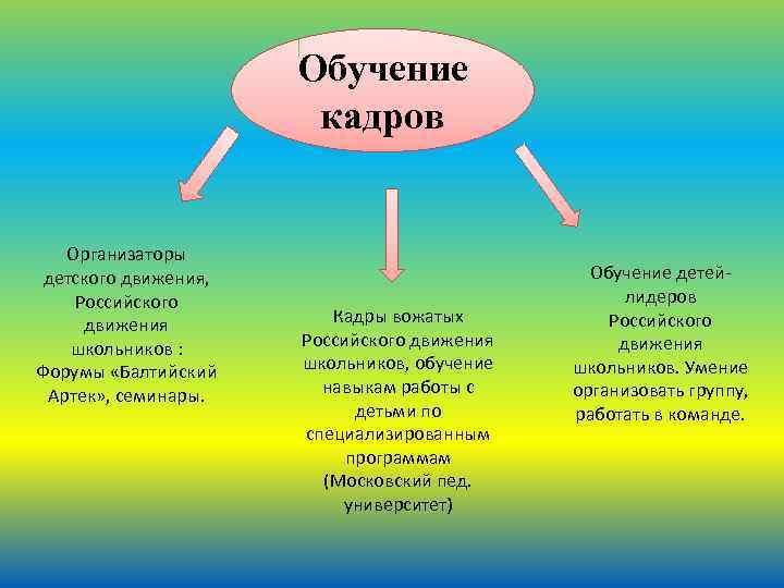 Обучение кадров Организаторы детского движения, Российского движения школьников : Форумы «Балтийский Артек» , семинары.