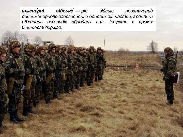 Інжене рні війська — рід військ, призначений для інженерного забезпечення бойових дій частин, з'єднань