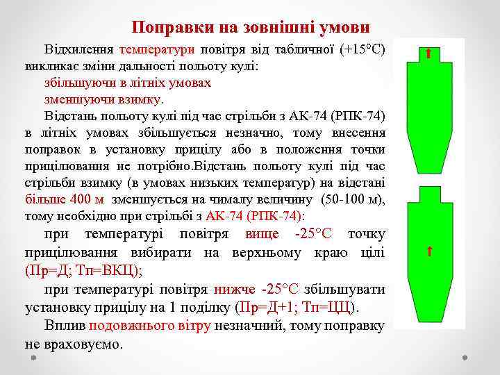 Поправки на зовнішні умови Відхилення температури повітря від табличної (+15 С) викликає зміни дальності