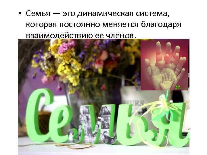  • Семья — это динамическая система, которая постоянно меняется благодаря взаимодействию ее членов.
