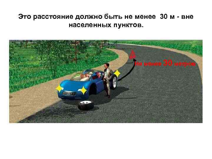 Это расстояние должно быть не менее 30 м - вне населенных пунктов. Не менее