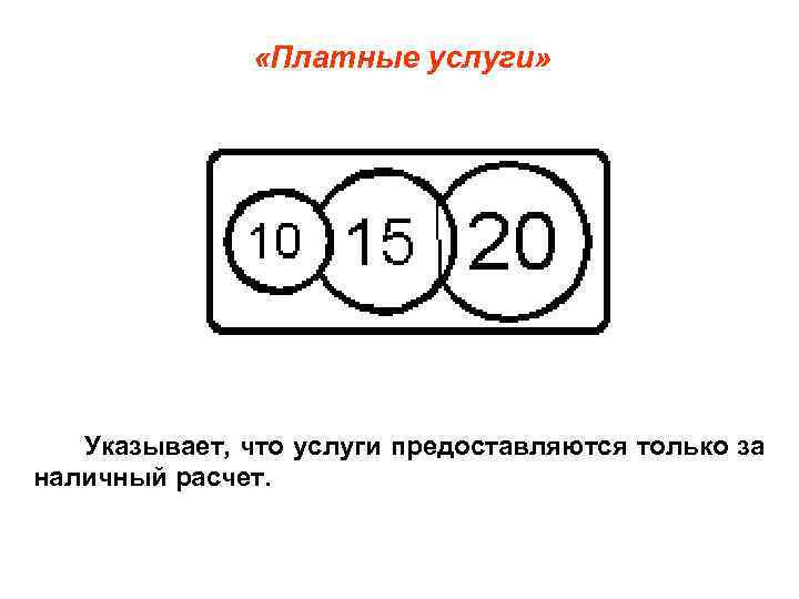  «Платные услуги» Указывает, что услуги предоставляются только за наличный расчет. 