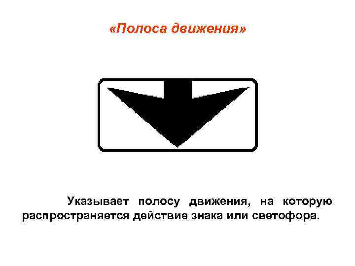  «Полоса движения» Указывает полосу движения, на которую распространяется действие знака или светофора. 