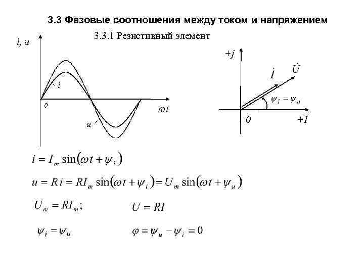 3. 3 Фазовые соотношения между током и напряжением 3. 3. 1 Резистивный элемент i,