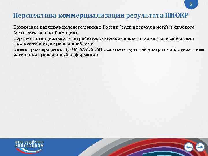 5 Перспектива коммерциализации результата НИОКР Понимание размеров целевого рынка в России (если целимся в