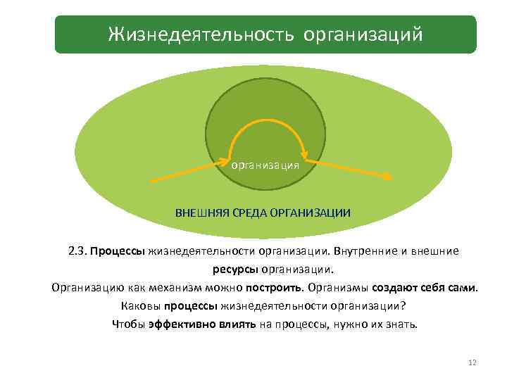 Жизнедеятельность организаций организация ВНЕШНЯЯ СРЕДА ОРГАНИЗАЦИИ 2. 3. Процессы жизнедеятельности организации. Внутренние и внешние