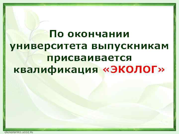 По окончании университета выпускникам присваивается квалификация «ЭКОЛОГ» 