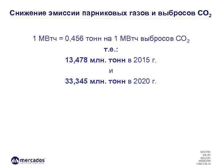 Снижение эмиссии парниковых газов и выбросов СО 2 1 МВтч = 0, 456 тонн