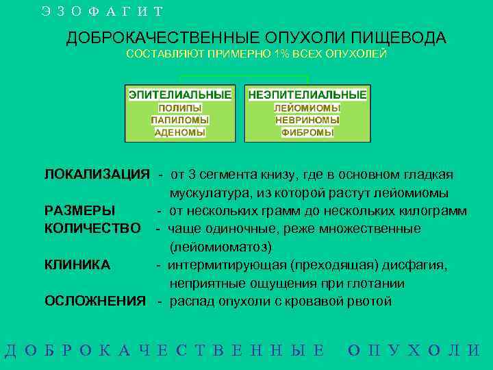 Э З О Ф А Г И Т ДОБРОКАЧЕСТВЕННЫЕ ОПУХОЛИ ПИЩЕВОДА СОСТАВЛЯЮТ ПРИМЕРНО 1%