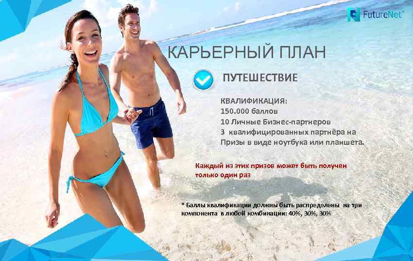 КАРЬЕРНЫЙ ПЛАН ПУТЕШЕСТВИЕ КВАЛИФИКАЦИЯ: 150. 000 баллов 10 Личные Бизнес-партнеров 3 квалифицированных партнёра на