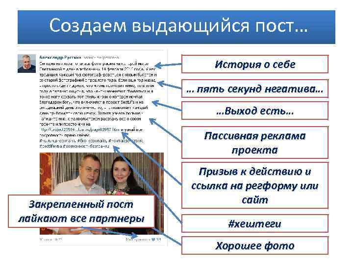 Создаем выдающийся пост… История о себе … пять секунд негатива… …Выход есть… Пассивная реклама