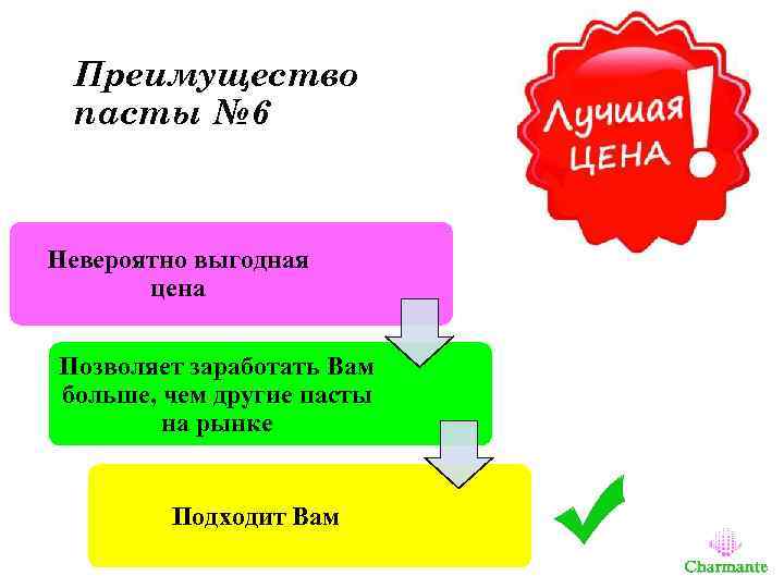 Преимущество пасты № 6 Невероятно выгодная цена Позволяет заработать Вам больше, чем другие пасты