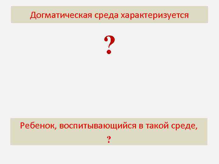 Догматическая среда характеризуется ? Ребенок, воспитывающийся в такой среде, ? 
