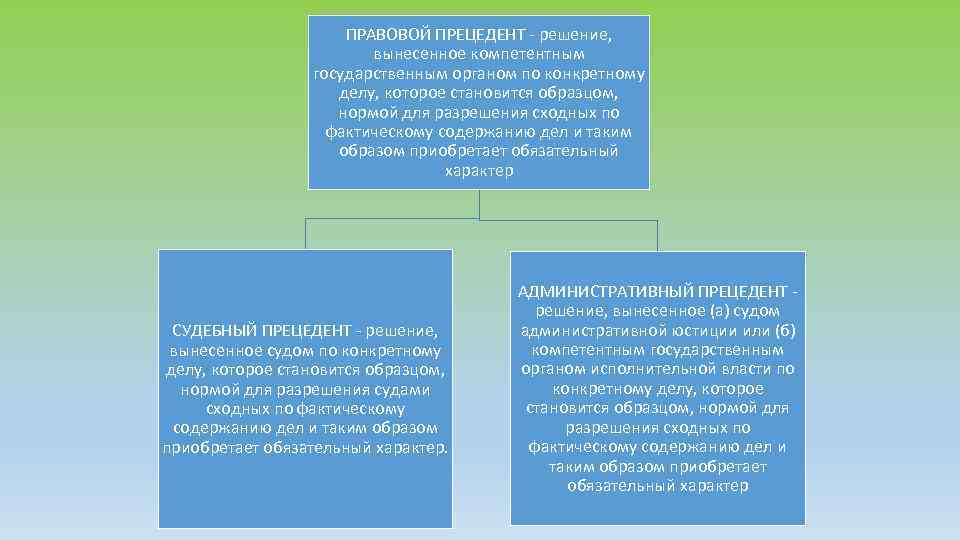ПРАВОВОЙ ПРЕЦЕДЕНТ - решение, вынесенное компетентным государственным органом по конкретному делу, которое становится образцом,