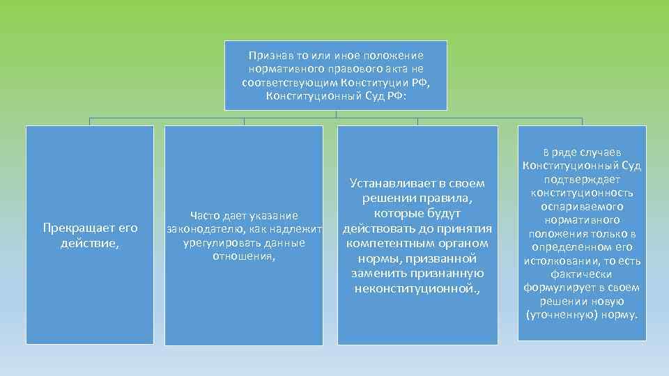 Признав то или иное положение нормативного правового акта не соответствующим Конституции РФ, Конституционный Суд
