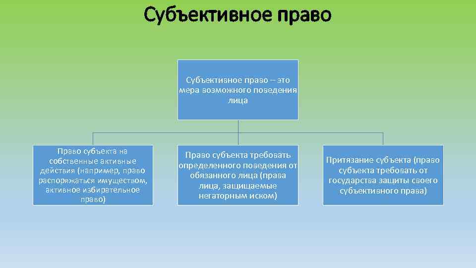 Субъективное право – это мера возможного поведения лица Право субъекта на собственные активные действия