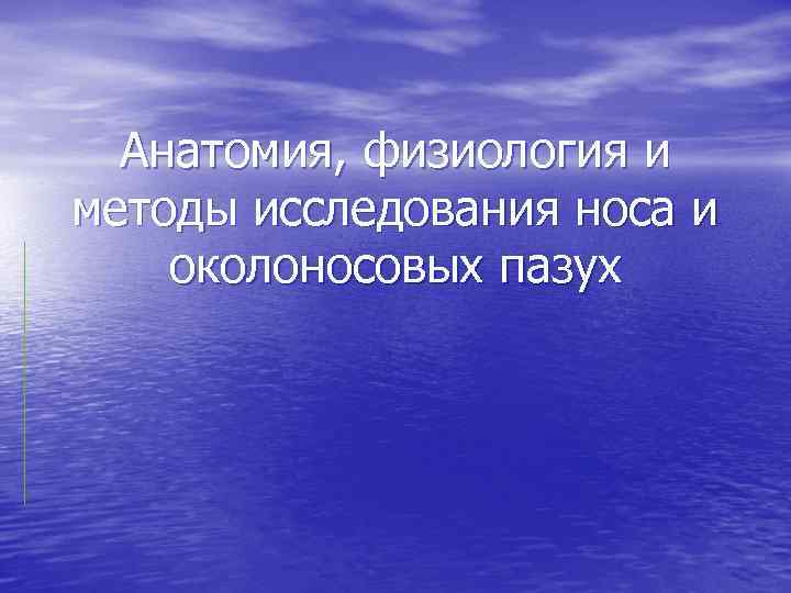 Анатомия, физиология и методы исследования носа и околоносовых пазух 