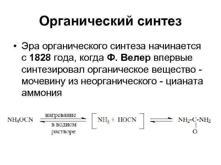 Синтез начинается с 3 конца. Синтез мочевины Веллер реакция. Синтез органического вещества мочевина Веллер. Синтез мочевины (1828). Синтез первого органического вещества мочевины вёллер.