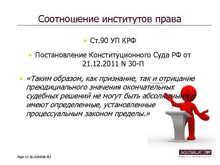 Соотношение институтов права • Ст. 90 УП КРФ • Постановление Конституционного Суда РФ от