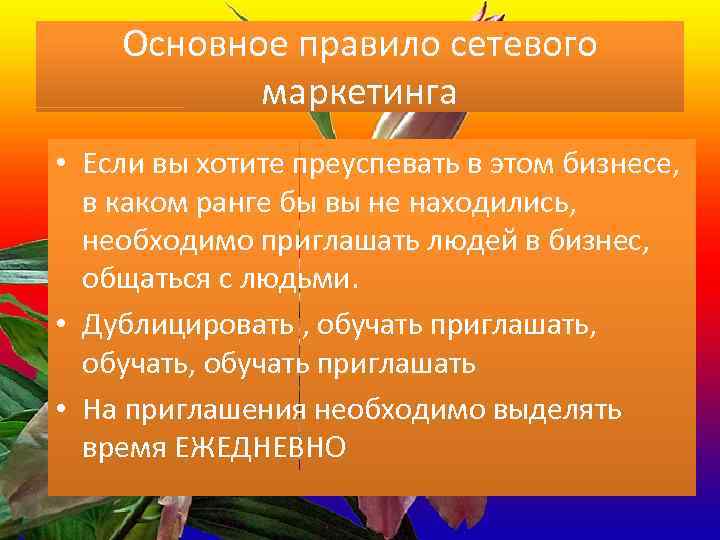 Основное правило сетевого маркетинга • Если вы хотите преуспевать в этом бизнесе, в каком