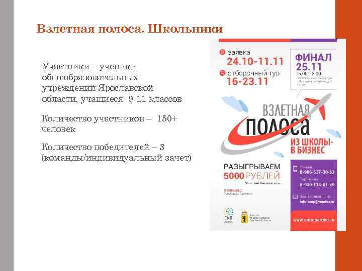 Взлетная полоса. Школьники Участники – ученики общеобразовательных учреждений Ярославской области, учащиеся 9 -11 классов
