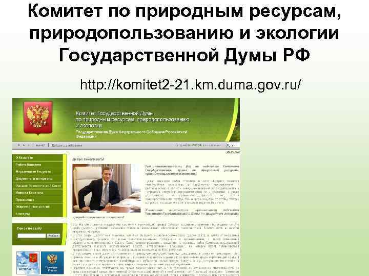 Комитет по природным ресурсам, природопользованию и экологии Государственной Думы РФ http: //komitet 2 -21.