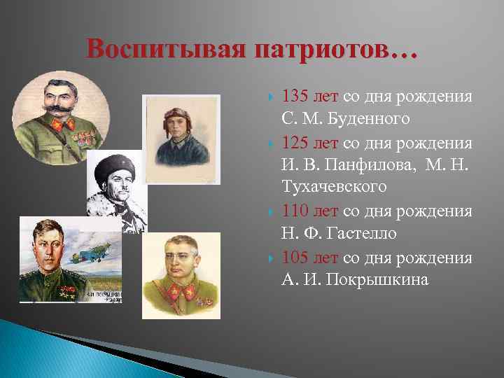 Воспитывая патриотов… 135 лет со дня рождения С. М. Буденного 125 лет со дня