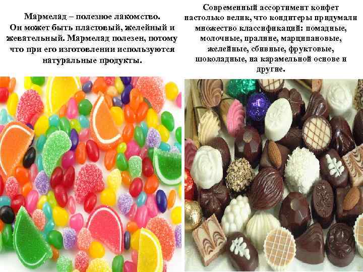 Современный ассортимент конфет Мармелад – полезное лакомство. настолько велик, что кондитеры придумали Он может
