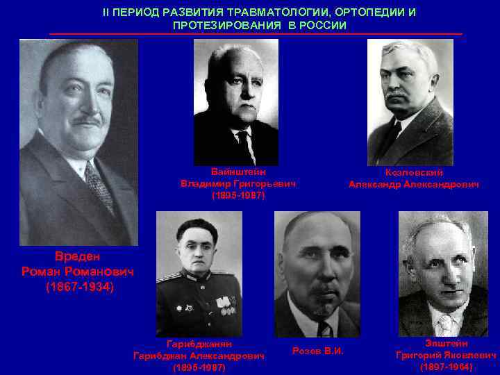 II ПЕРИОД РАЗВИТИЯ ТРАВМАТОЛОГИИ, ОРТОПЕДИИ И ПРОТЕЗИРОВАНИЯ В РОССИИ Вайнштейн Владимир Григорьевич (1895 -1987)