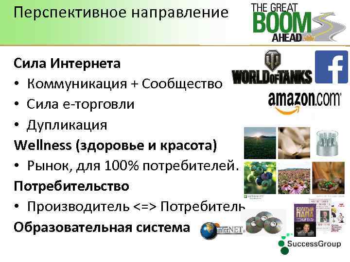 Перспективное направление Сила Интернета • Коммуникация + Сообщество • Сила e-торговли • Дупликация Wellness