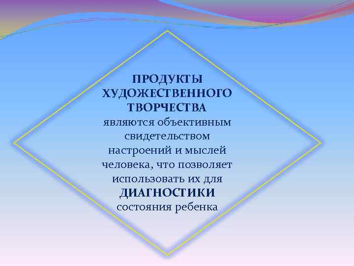 ПРОДУКТЫ ХУДОЖЕСТВЕННОГО ТВОРЧЕСТВА являются объективным свидетельством настроений и мыслей человека, что позволяет использовать их