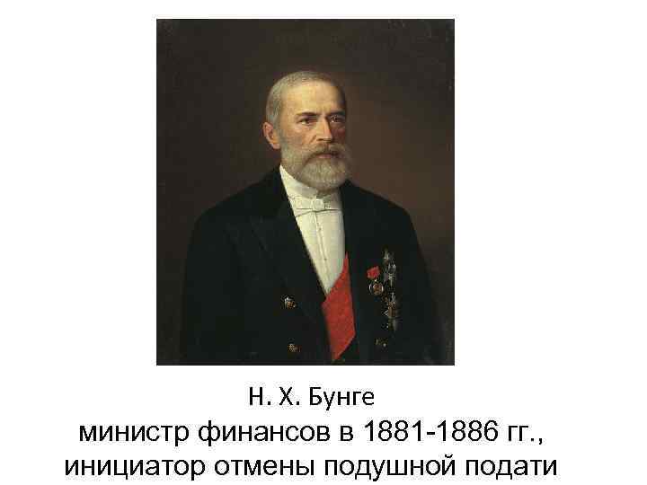 Н. Х. Бунге министр финансов в 1881 -1886 гг. , инициатор отмены подушной подати