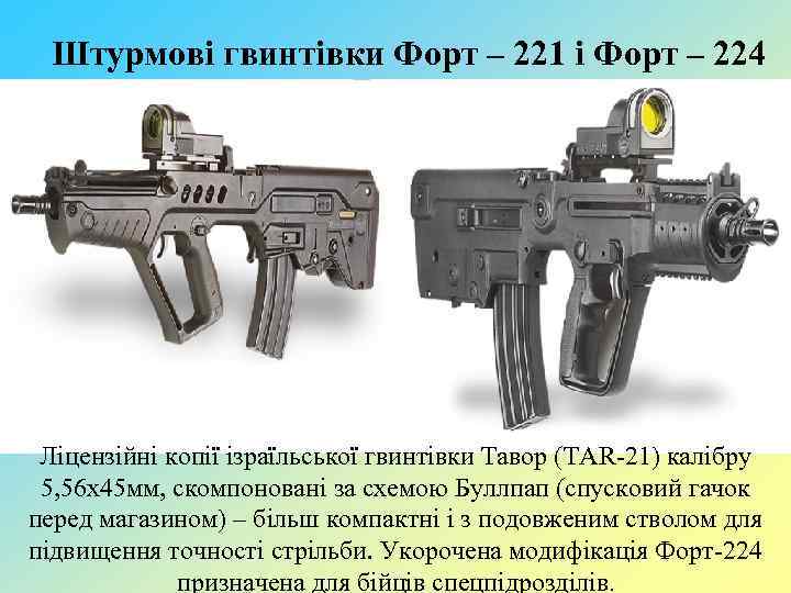 Штурмові гвинтівки Форт – 221 і Форт – 224 Ліцензійні копії ізраїльської гвинтівки Тавор