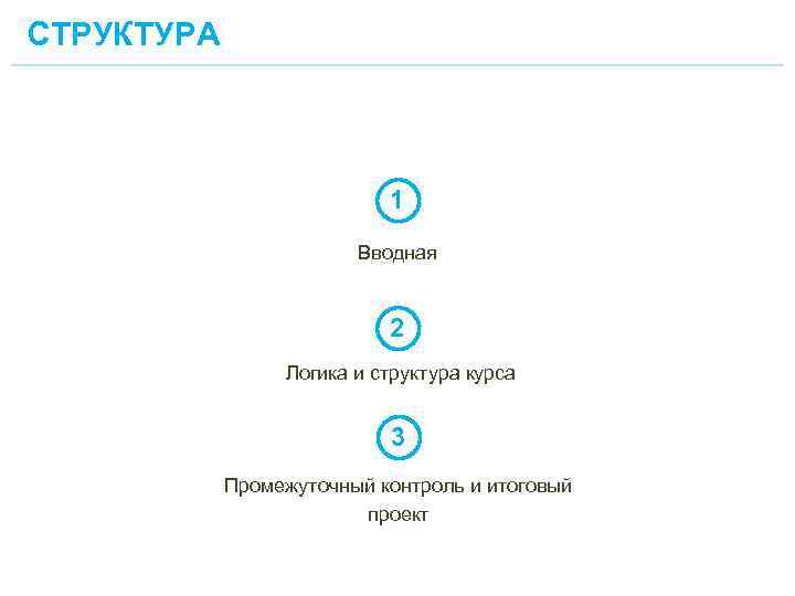 СТРУКТУРА 1 Вводная 2 Логика и структура курса 3 Промежуточный контроль и итоговый проект