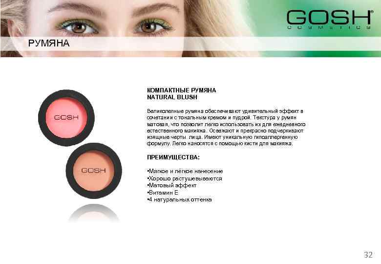 РУМЯНА КОМПАКТНЫЕ РУМЯНА NATURAL BLUSH Великолепные румяна обеспечивают удивительный эффект в сочетании с тональным