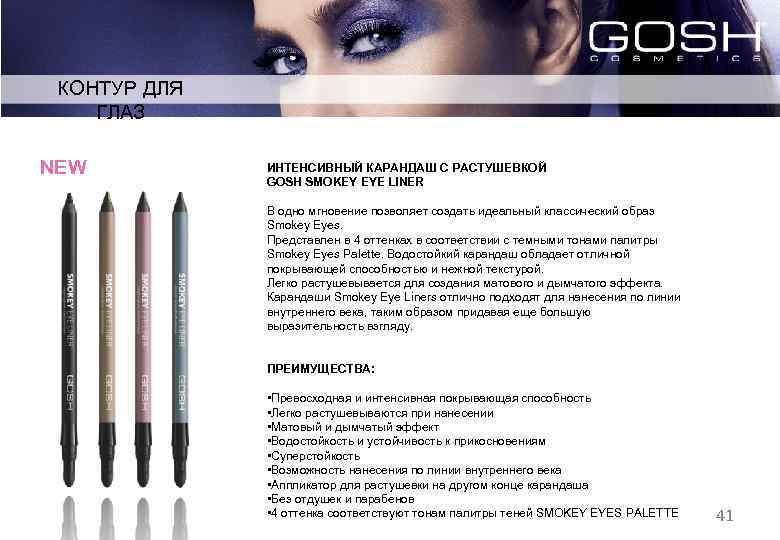 КОНТУР ДЛЯ ГЛАЗ NEW ИНТЕНСИВНЫЙ КАРАНДАШ С РАСТУШЕВКОЙ GOSH SMOKEY EYE LINER В одно