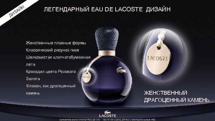 Й ЗА Н ЛЕГЕНДАРНЫЙ EAU DE LACOSTE ДИЗАЙН ДИ Женственные плавные формы Классический рисунок