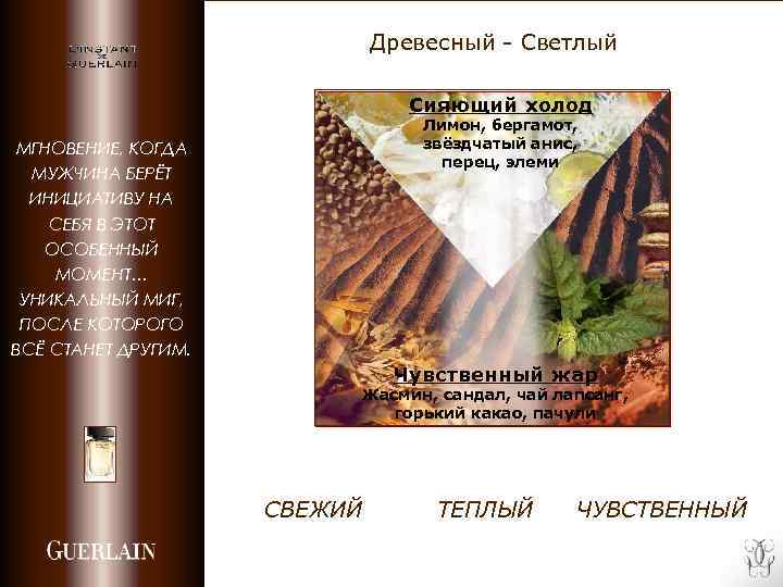Древесный - Светлый Сияющий холод Лимон, бергамот, звёздчатый анис, перец, элеми МГНОВЕНИЕ, КОГДА МУЖЧИНА