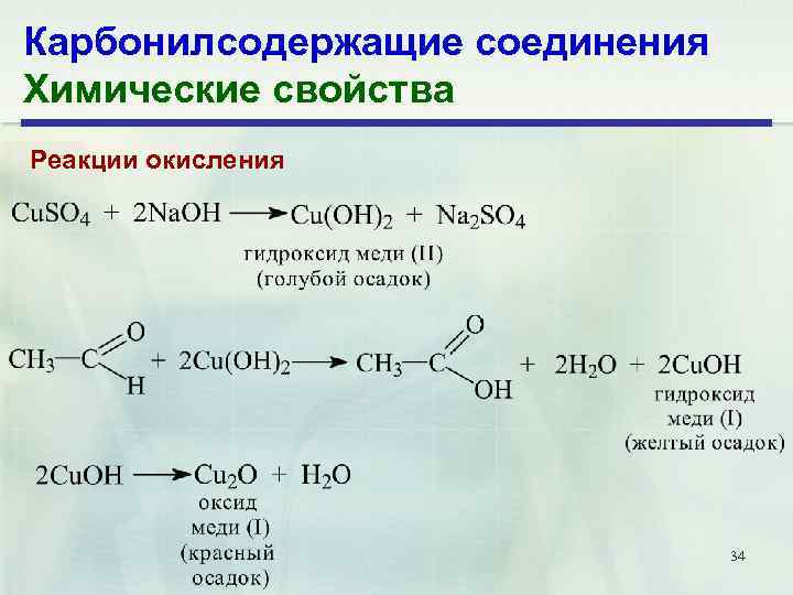 Карбонилсодержащие соединения Химические свойства Реакции окисления 34 