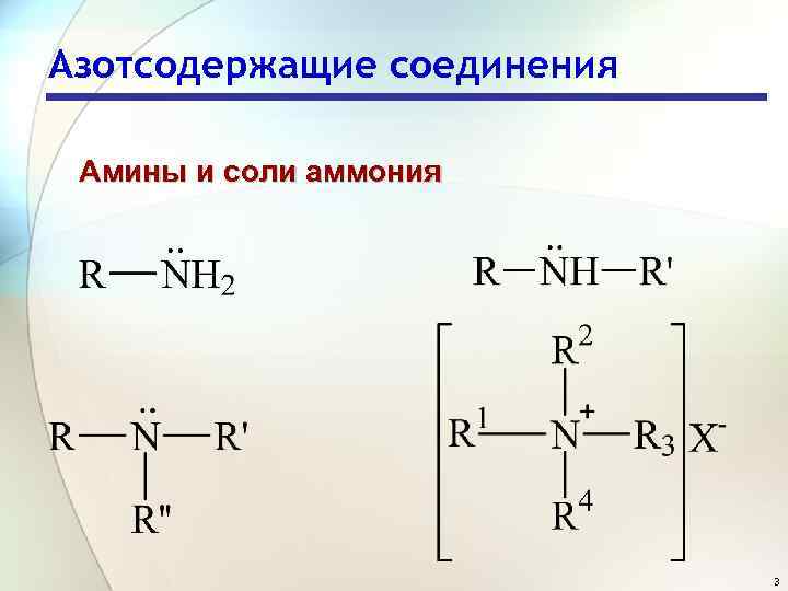 Азотсодержащие соединения Амины и соли аммония 3 