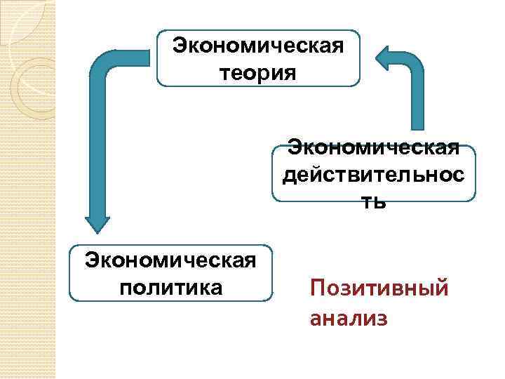 Экономическая теория Экономическая действительнос ть Экономическая политика Позитивный анализ 