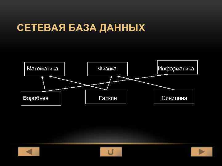 СЕТЕВАЯ БАЗА ДАННЫХ Математика Воробьев Физика Информатика Галкин Синицина 
