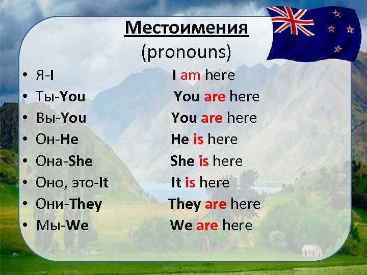 Местоимения (pronouns) • • Я-I Ты-You Вы-You Он-He Она-She Оно, это-It Они-They Мы-We I