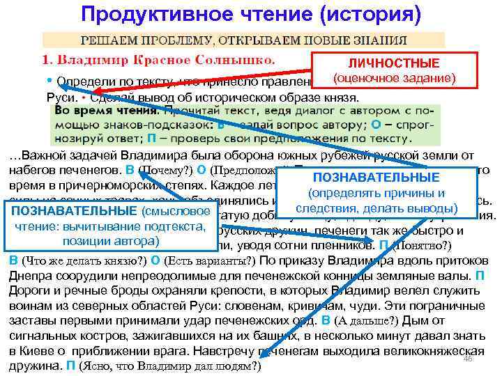 Продуктивное чтение (история) ЛИЧНОСТНЫЕ (оценочное задание) • Определи по тексту, что принесло правление Владимира